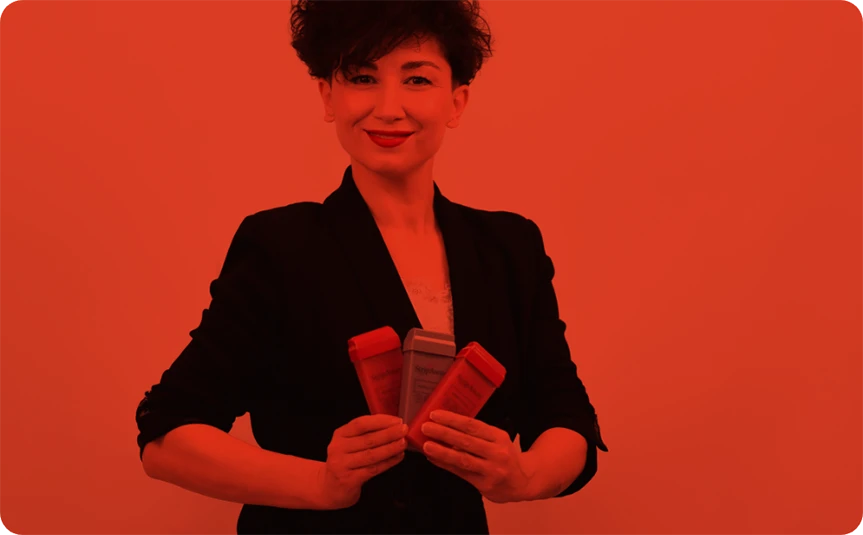 woman presenting products